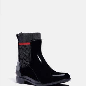 Coach black and red rain boots